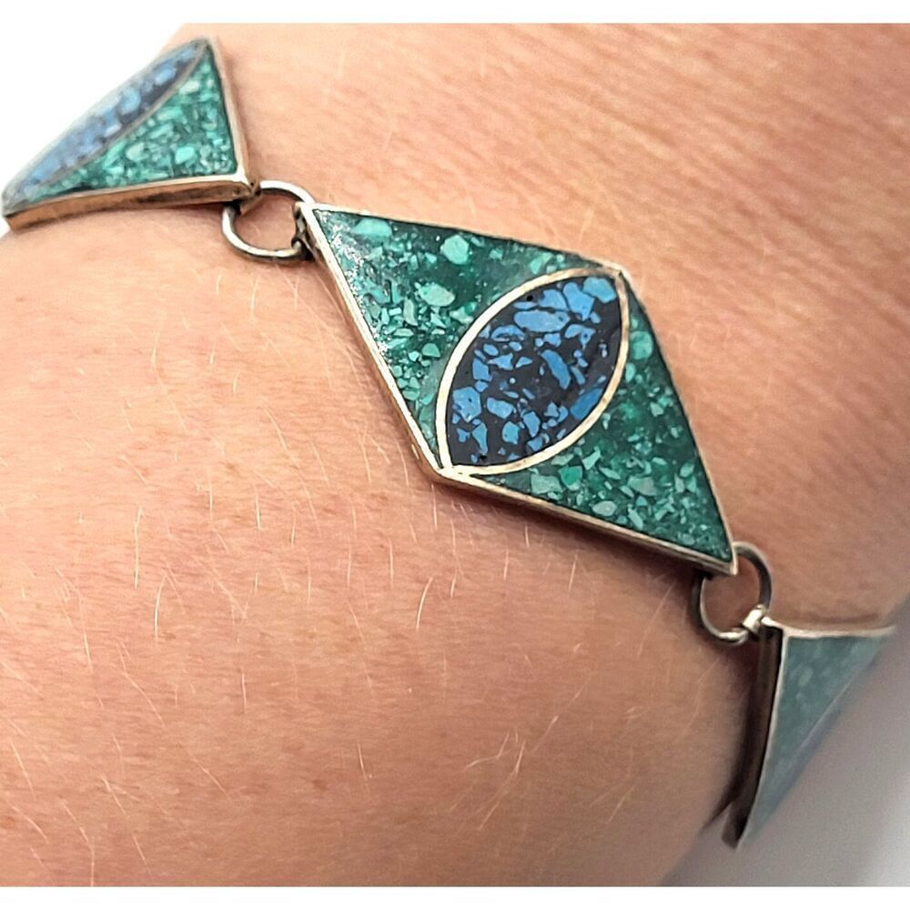 Native Sterling SIlver 925 Turquoise Lapis Bracelet 7in